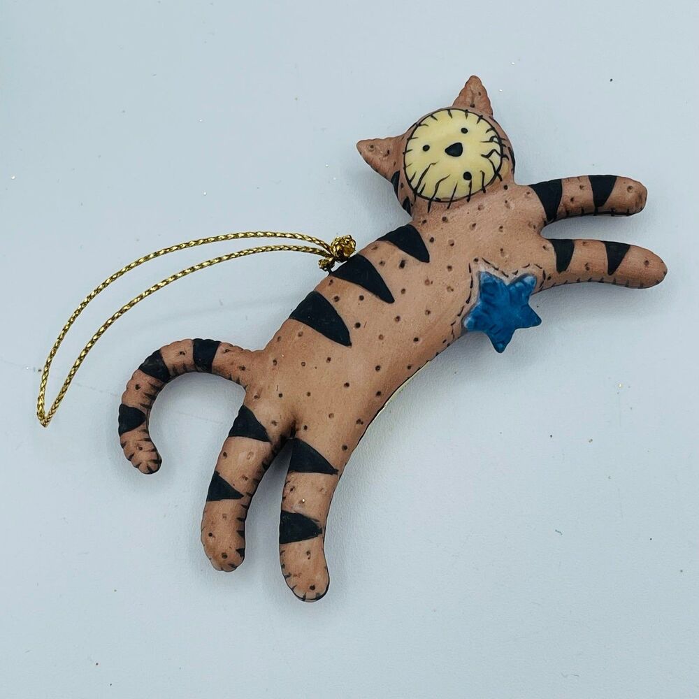 Lang Ornaments Jumping Cat Over Star Patchwork Christmas Tree Ornament ES #2 Box